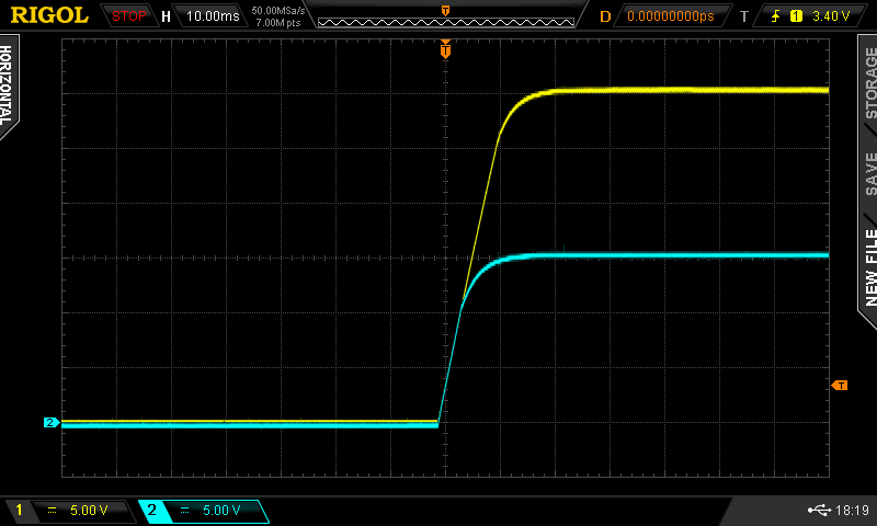 Náběh Master: 30V 0.5A Slave: 15V 0.5A